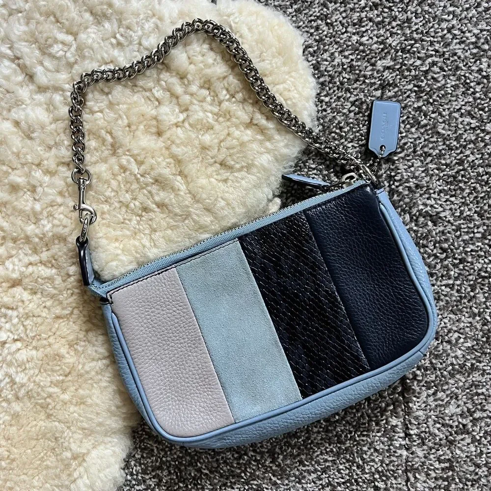 Rare Coach Colorblock Wristlet Pebbled Leather Cornflower Blue Suede Snake Y2K